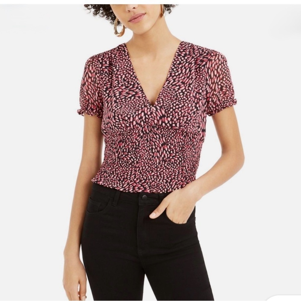 Bar III V-Neck Blouse in Pink and Black